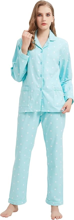 GLOBAL Flannel Pajamas for Women 2-Piece Comfy and Cozy Flannel Pj Set Cotton Loungwear