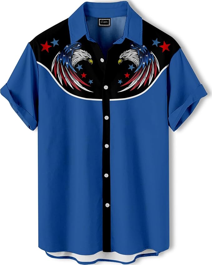 Men’s Hawaiian Shirt Western Cowboy Symmetrical Print Short Sleeve Button Down Casual Beach Holiday Summer Shirt