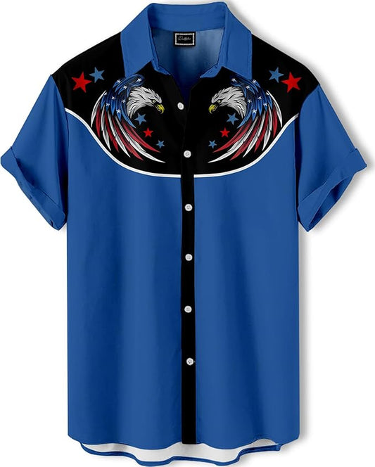 Men’s Hawaiian Shirt Western Cowboy Symmetrical Print Short Sleeve Button Down Casual Beach Holiday Summer Shirt