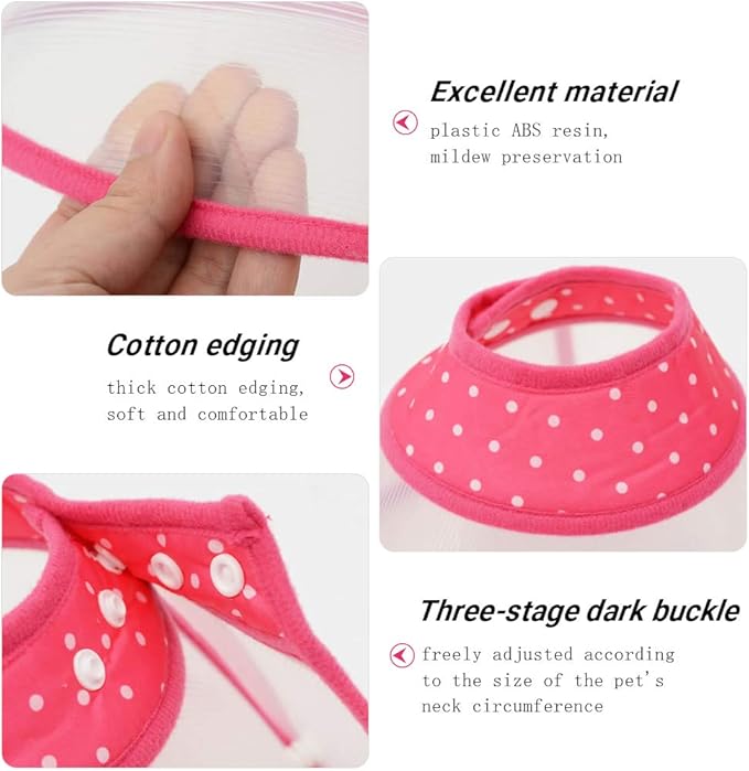 Pet Cone Recovery Dog Cone Adjustable Dog Collar Clear Padded Collar with Breathable Soft Edge, Plastic Puppy Cone Protect The Neck Surgery Recovery, Designed for Cats and Puppies (Large, Pink)
