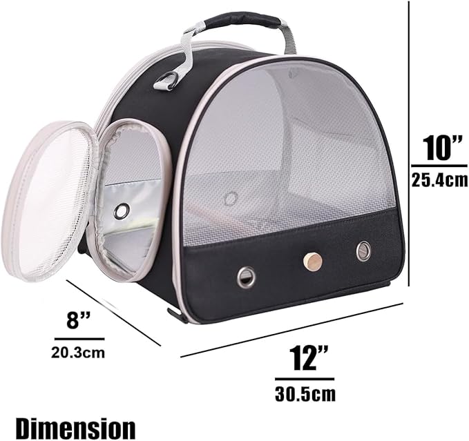 Bird Carrier, Portable Small Bird Parrot Parakeet Carrier with Standing Perch, Side Access Window Collapsible (Black, Mesh Windows)