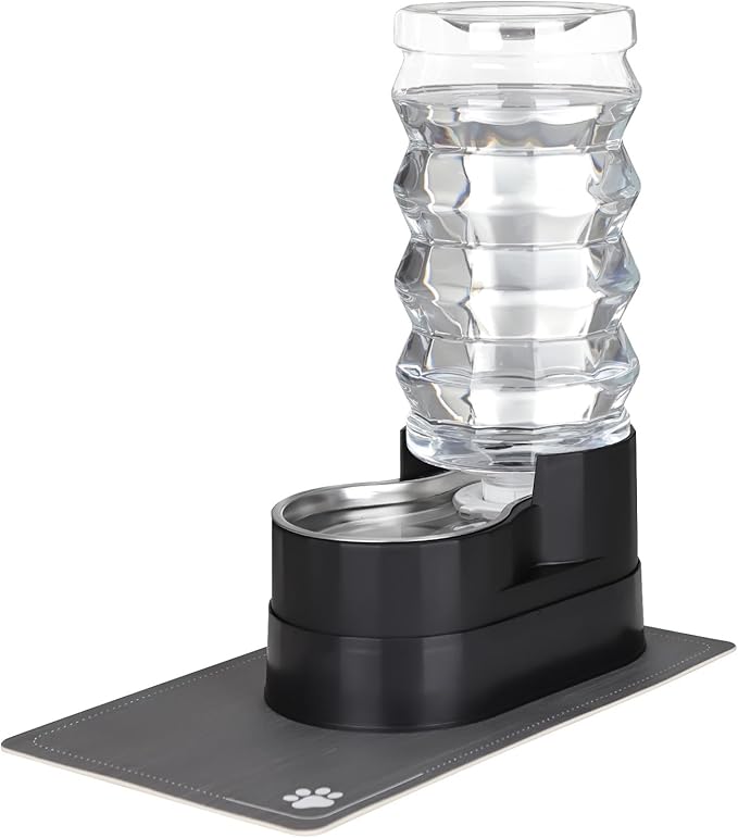 RIZZARI Dog Water Dispenser Bowl: 9L Large Black Automatic Stainless Steel Pet Feeder - for Dogs Good for Joint Health - Garden Garage