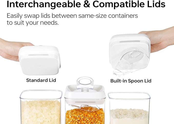 Felli Flip Tite Food Storage Container with Scoop & Lid 5" LARGE Airtight Ring Top, Acrylic Canister for Sugar Flour Baking Powder Rice Pasta, Kitchen Organizer Christmas Gift Set (10pk, Variety)