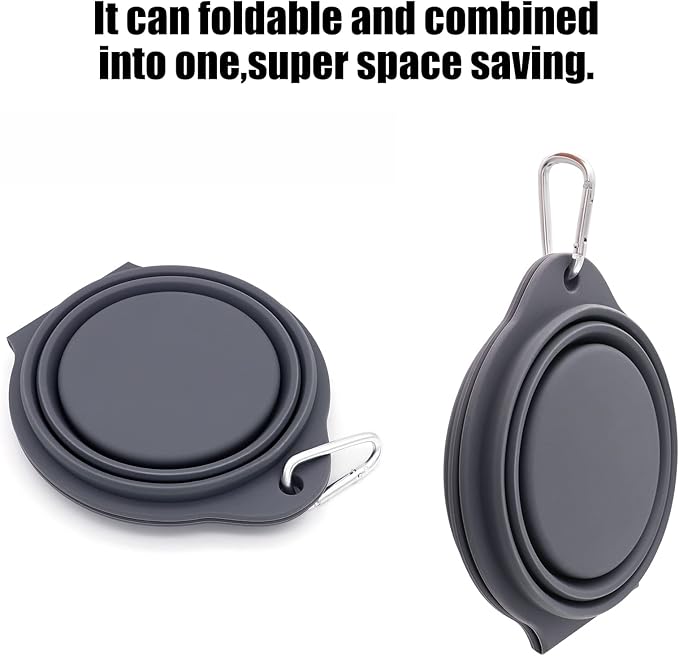 SLSON Collapsible Dog Bowls,Integrated Molding Dog Double Bowl No Plastic Rim 2 in 1 Foldable Pet Food & Water Bowl Cat Feeder Dish for Walking,Hiking,Camping (Dark Grey)