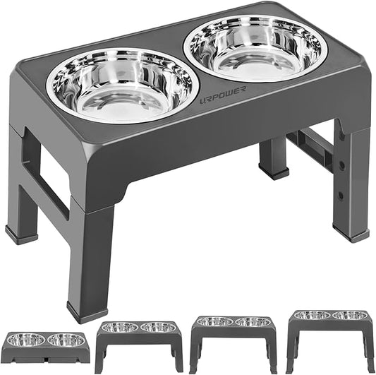 URPOWER Elevated Dog Bowls 4 Height Adjustable Raised Dog Bowl with 2 Stainless Steel Food and Water Bowls Non-Slip Bowl Stand Adjusts to 3.2”,8.7”,10.2”,11.8”for Small Medium Large Dogs and Pets