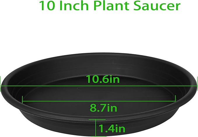 6 Pack Plant Saucer 10 inch, Heavy Duty Plastic Plant Saucers 10 inch, Durable Plant Tray for Pots, Flower Saucers for Indoors, Plant Pot Saucers, Trays for Planter 8"/9"/10" (Black)