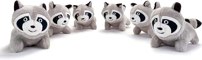 Interactive Squeaky Dog Toy, Replacement Animals Raccoon Pack of 6