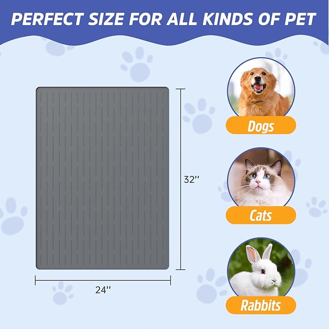 Large Dog Mats for Food and Water, 32"x24" Waterproof Pet Food Mats for Floor Nonslip Silicone Bowl Mats with Raised Edges