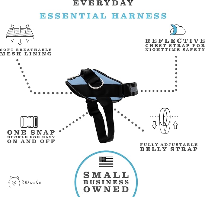 ShawnCo Essential Dog Harness, No-Pull Pet Vest with 3 Leash Clips, No Choke, Reflective, Adjustable and Padded, for Easy Walking and Training for Small, Medium and Large Dogs (Moonglow, XS)