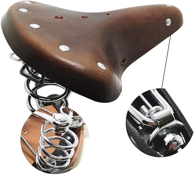 UNISTRENGH English Vintage Bicycle Saddle Touring City Saddle Comfortable Comfort Leather Bicycle Seat with Spring Rivets for Women Men
