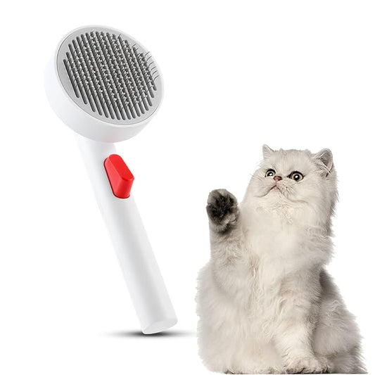 Cat Hair Remover Brush with 1-Click Self-Cleaning, Ergonomic Pet Grooming Tool with Golden Angle Teeth & Skin Protection
