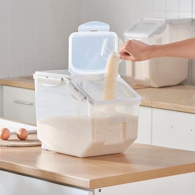 HANAMYA 10 Liter / 20 lbs Rice Storage Container with Measuring Cup, BPA free, For Rice | Grain | Pet Food | Flour, 1 count, Clear