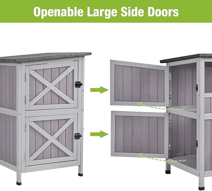 GUTINNEEN Outdoor Cat House Weatheproof Feral Cat Shelter Wooden Cat Condo for Winter with Escape Doors（AIR14）