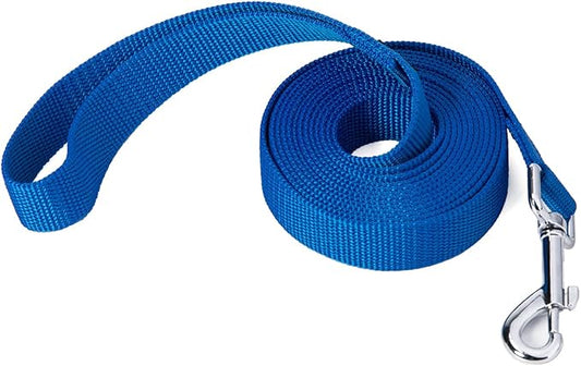 Strong Durable Nylon Dog Training Leash, 1 Inch Wide Traction Rope, 6 ft 10ft 15ft Long, for Small and Medium Dog (Blue, 10 Feet)