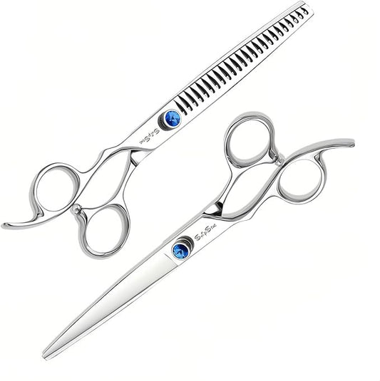 7.5in Straight Chunker Dog Grooming Scissors Set, VG10 Steel Pet Shears Kit, Professional Dog Trimming Scissors, for Rabbit Cat Face Body Hair Cutting Groomer or at Home, with Ergonomic Handle