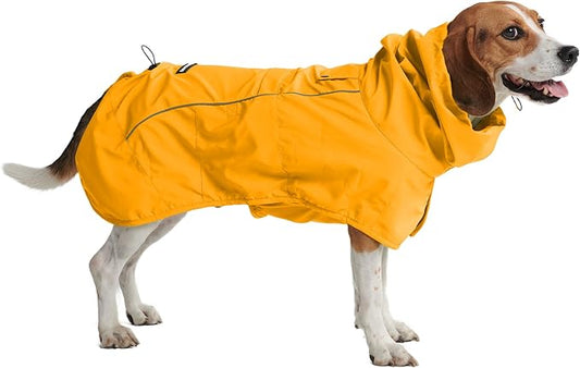 Spark Paws Dog Raincoat, Waterproof Windproof Rain Jacket, for Small Medium Large Extra Large Dogs, Reflective Breathable Full-Body Coverage Dry Suit - Mustard Yellow - 2XL