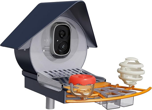 Birdkiss Smart Camera Bird Feeder with Solar Pannel, DIY Different Add-Ones Including Seed Guard, Suet Ball, Jelly Feeder, Mini Hummingbird Feeder, AI Identify, Ideal Gifts for Women, Deep Blue