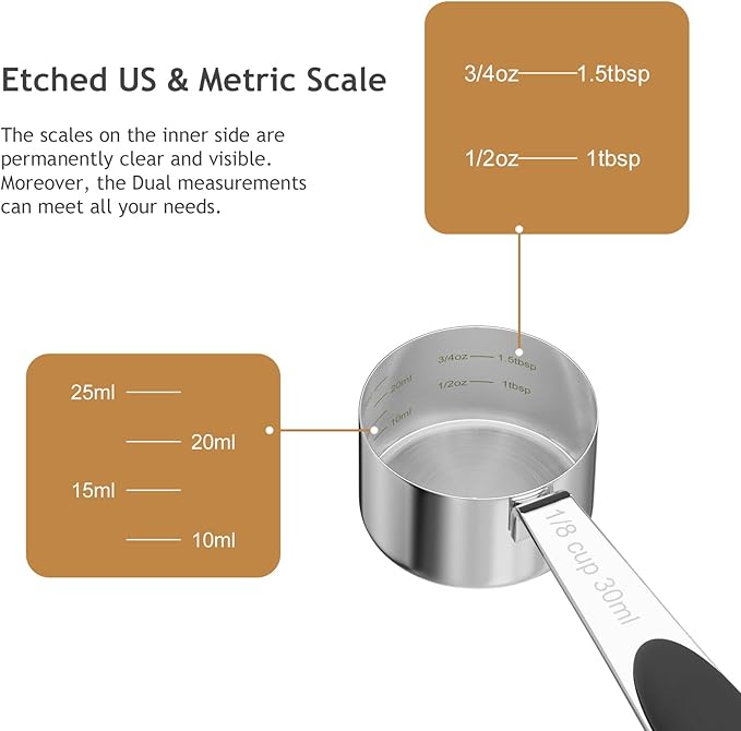 1PCS 1/8CUP(30ml) Dog Cat Food Scoop, Stainless Steel Measuring Cup, Metal Pet Scooper with Inner Precision Scale Measurement