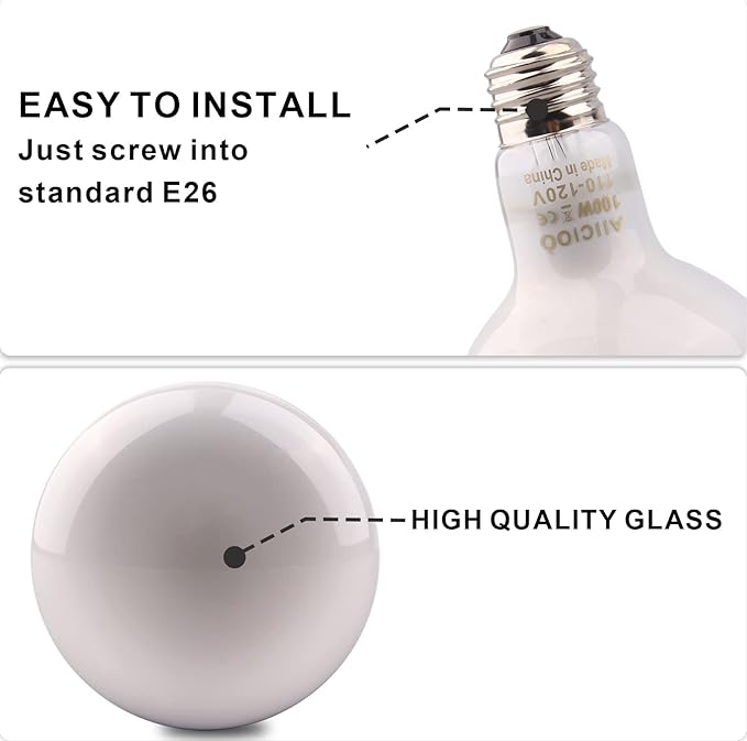 Aiicioo Reptile Basking Light Bulb - 100W Reptile Heat Lamp 2 Pack UVA Daylight Amphibians Basking Bulb for Bearded Dragon Turtle Hermit Crab Gecko Lizard Daylight