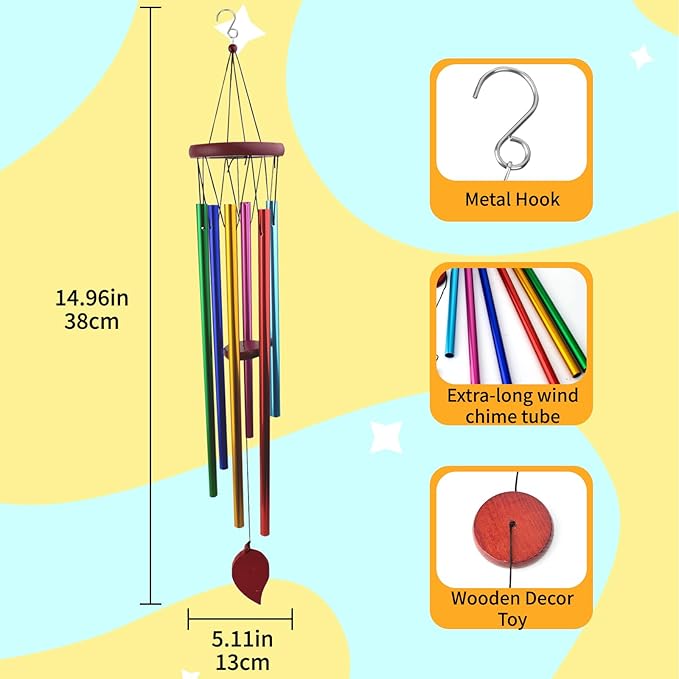 Extra-Large Bird Chewing Toys for Cage, Conure Wind Chimes Enrichment Toy with Colorful Stick, Art Hanging Decoration Bird Parrot Chime Toys for Conure, Budgie, Parakeet, Cockatiel