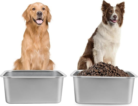 3 Gallons Large Dog Water Bowl, 2PCS Stainless Steel Metal Dog Bowls, Large Capacity Pet Food Bowl Water Dish for Indoor and Outdoor Universal for Medium to Giant Dogs