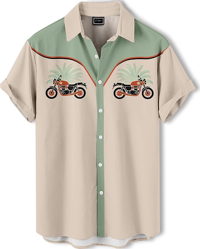 Men’s Hawaiian Shirt Western Cowboy Symmetrical Print Short Sleeve Button Down Casual Beach Holiday Summer Shirt