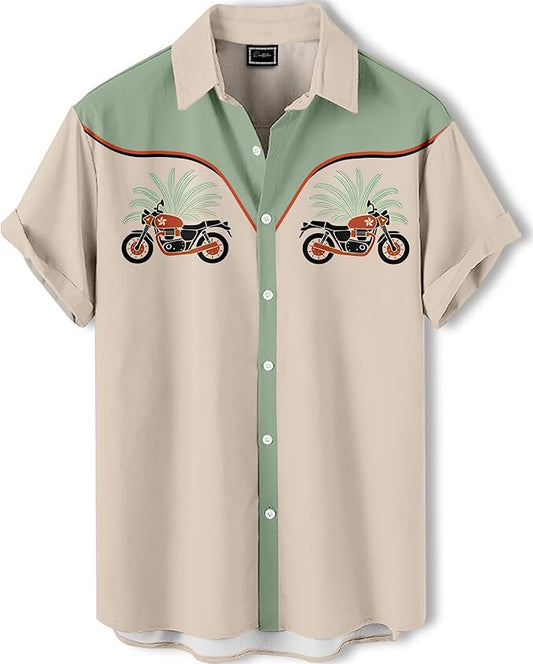 Men’s Hawaiian Shirt Western Cowboy Symmetrical Print Short Sleeve Button Down Casual Beach Holiday Summer Shirt