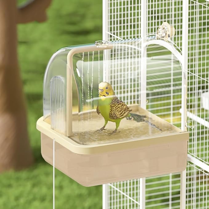 Bird Bath for Cage, Automatic Parakeet Bath with Pump, Indoor Bird Shower with Running Water, Filter, Bird Cage Accessory for Pet Birds, Lovebirds, Finches, Cockatiel