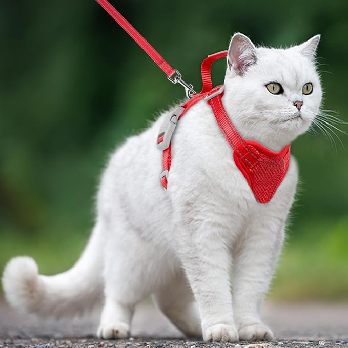Cat Harness and Leash Set Escape Proof for Kitten Walking, Soft Adjustable Top Handle Vest Harnesses for Cats, Easy Control Breathable Reflective Small Medium Large, Red, XS