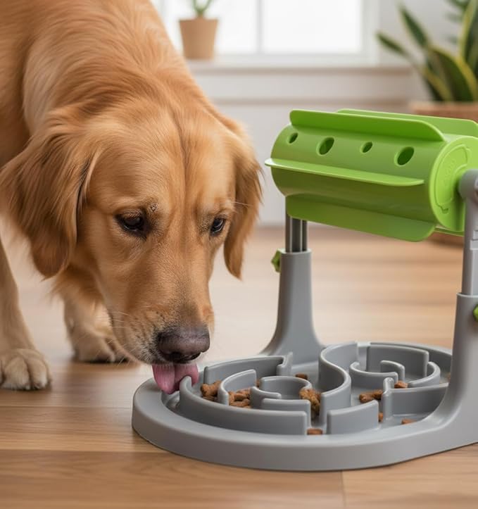 Interactive Dog & Cat Food Puzzle Toy - Treat Boredom Dispensing Slow Feeder - Anxiety IQ Training in Smart Feeding and Adjustable Height for Small/Medium Dogs