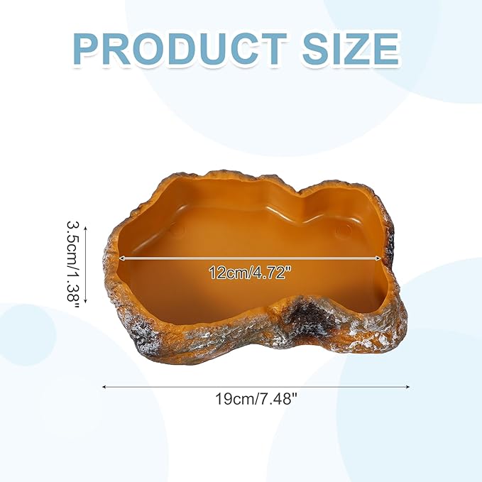 Reptile Food Bowl, Reptile Feeding Dish Corner Bowl Water Resin Rock Worm Feeder Dish m (7.5 in, Orange), Intended for Lizards/o/Scaled Pet/Leopard o/Spiders