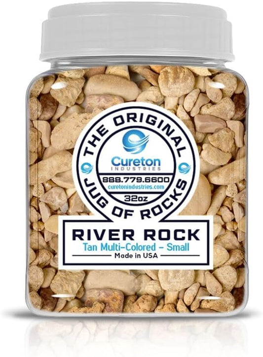 32 oz Jug Multicolor Tan Small River Rock, ½-1½ inch Size, for Indoor Outdoor Decor, vase Filler, Candles, Art, Crafts, Aquariums, Fairy Gardens, planters, tablescapes, terrariums