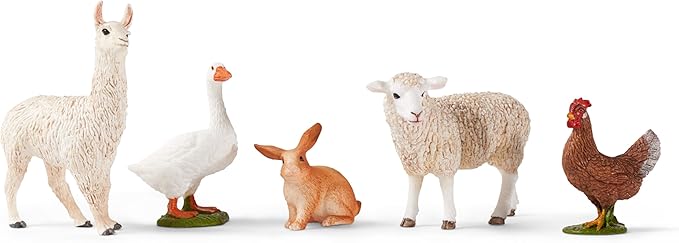 Schleich Farm World 5-Piece Farm Animal Toy Set Including Cute Llama, Rabbit, Sheep, Hen and Goose Animal Toys for Toddlers & Kids Ages 3+