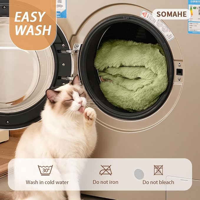 Cat Beds for Indoor Cats Faux Fur Pet Mat Cute Kitten Plush Bed with Non-Slip Bottom for Carriers/Sofa Dog & Puppy Friendly 27 x 20 Inch Large Green