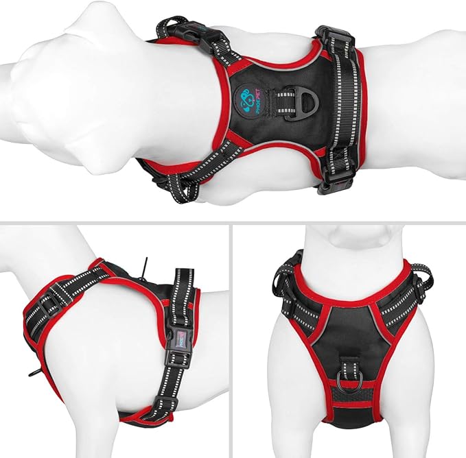 PHOEPET 2019 Upgraded No Pull Dog Harness, Reflective Adjustable Vest, with a Training Handle + 2 Metal Leash Hooks+ 3 Snap Buckles +4 Slide Buckles(XS, Black)