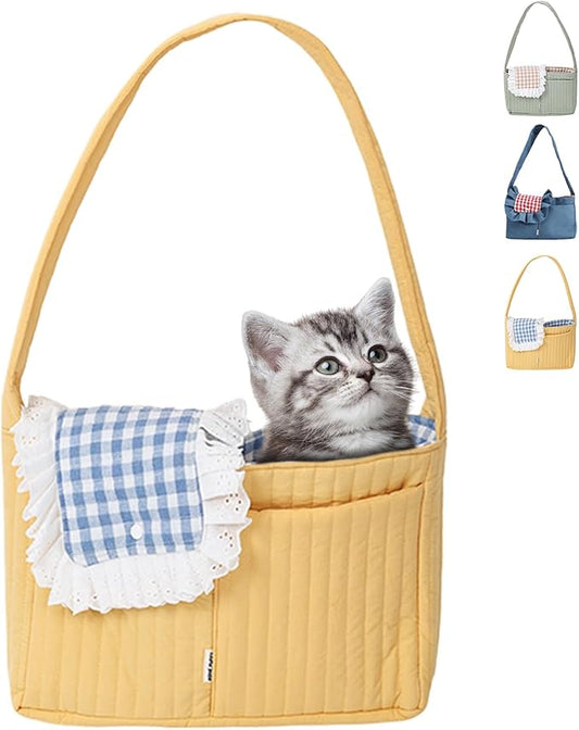 ETIAL Pet Sling Carrier for Small Dogs Cats, Foldable Breathable Front Carry Bag Up to 12lbs, Hands-Free Lightweight Shoulder Pet Carrier with Wide Padded Strap for Travel, Walking (Yellow)