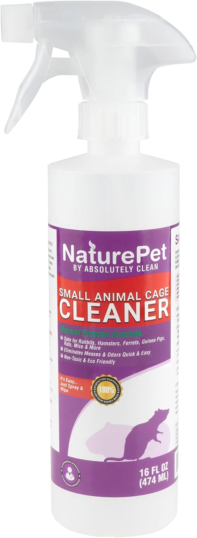 Amazing Small Animal Cage Cleaner, Just Spray/Wipe, Easily Removes Messes & Odors - Hamster Cages, Mice, Rat Cage, Guinea Pig Cage, Rabbit Cage, Ferret Cage, Dog Cage - USA Made (16oz Spray Bottle)