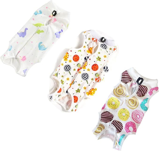 3 PCS Cat Recovery Suit for Spay Abdominal Wounds Female, Cat Onesie for Cats After Surgery, Pet Surgery Recovery Suit Kitten Onesie for Cats Anti Licking (Sweet, Small)