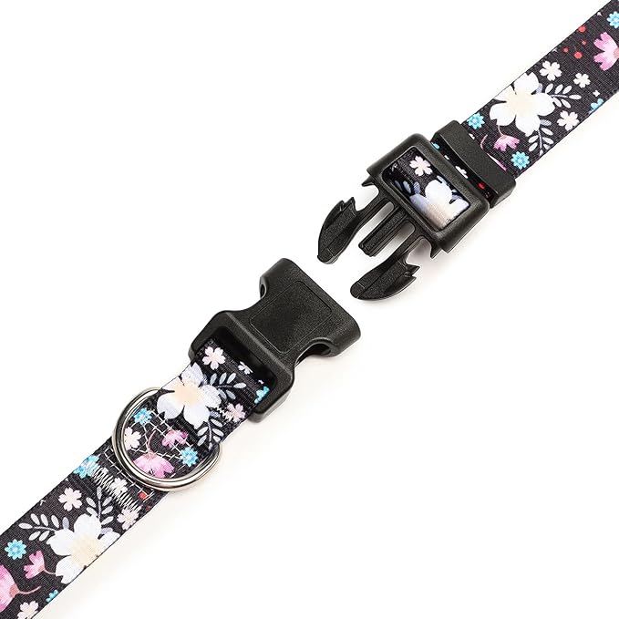 Mercano Adjustable Dog Collar - Special Design Patterns, Soft Nylon Comfortable Durable Pet Collar for Small Medium Large Dogs (XS, Floral White)