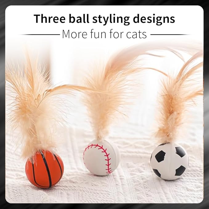 PAZ'S GIFT Interactive Cat Toys Set, 3 Piece Bouncing Badminton Ball with Feathers, Cat Chasing Exercise to Calm Down The kitten's Mood， Indoor Kitten Play