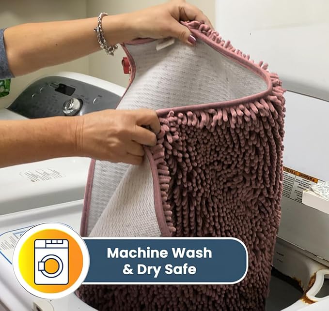 Muddy Mat® AS-SEEN-ON-TV Highly Absorbent Microfiber Door Mat and Pet Rug, Non Slip Thick Washable Area and Bath Mat Soft Chenille for Kitchen Bedroom Indoor and Outdoor - Light Pink 48" x 60"