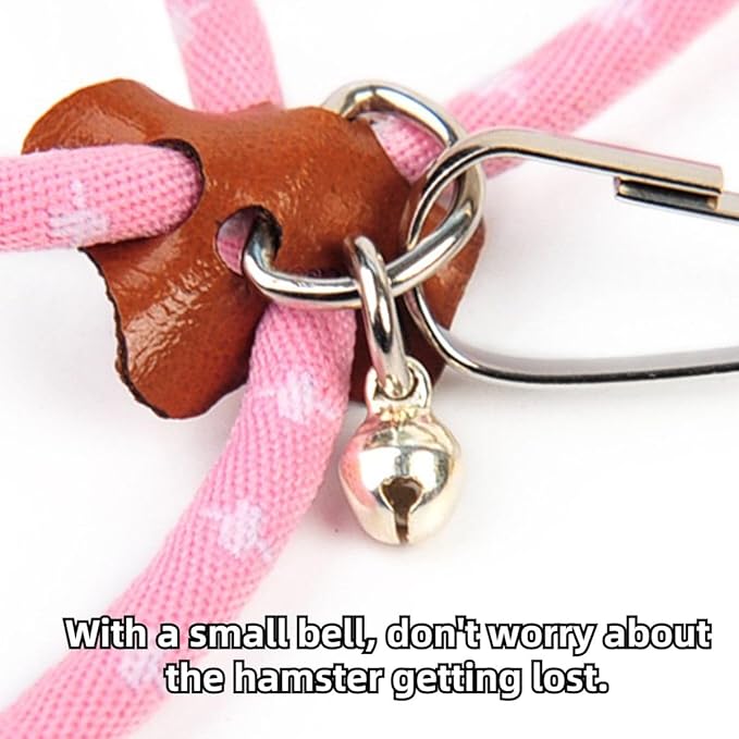 Hamster Harness,Adjustable Harness Vest Leash Hamster Chest Straps with a Small Bell Rat Mouse Squirrel Sugar Glider Small Animal (Pink)