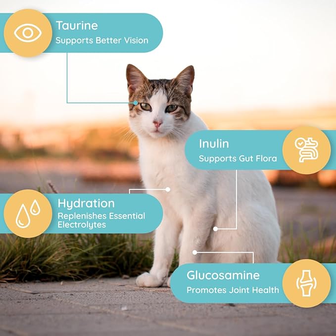 Petralyte Cat Hydration Electrolyte and Cat Joint Supplement | Hydration Support for Cats w/Glucosamine, Chondroitin, L-Glutamine, Taurine, Lysine & Prebiotics | for Chicken Lovers | 32 Packets