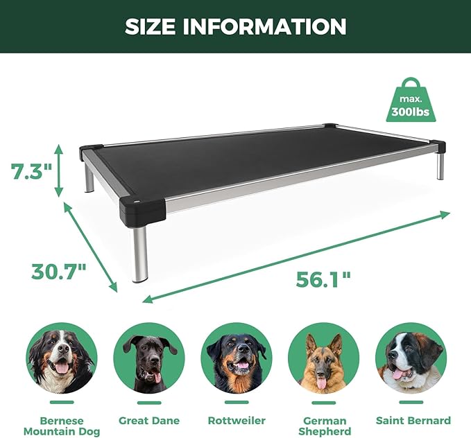 FXW TitanNest Chew-Proof Elevated Dog Bed, Raised Cot for Indoor/Outdoor/Camping Use, Durable & Waterproof Cooling Pet Bed for Extra Large Dogs, 56.0" L x 31.0" W x 7.3" H, Black