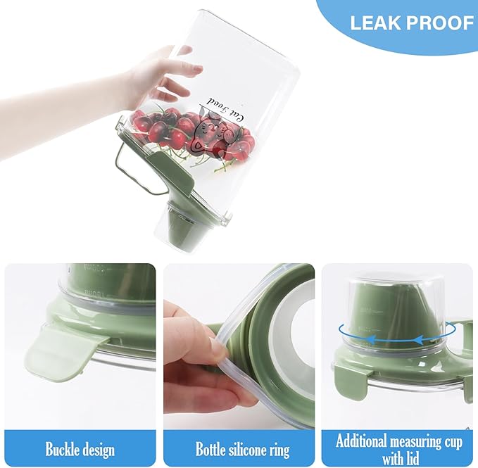 Pet Food Storage Container with Measuring Cup and Pour Spout - Airtight, Leakproof, Portable Cat Food Dispenser - Green
