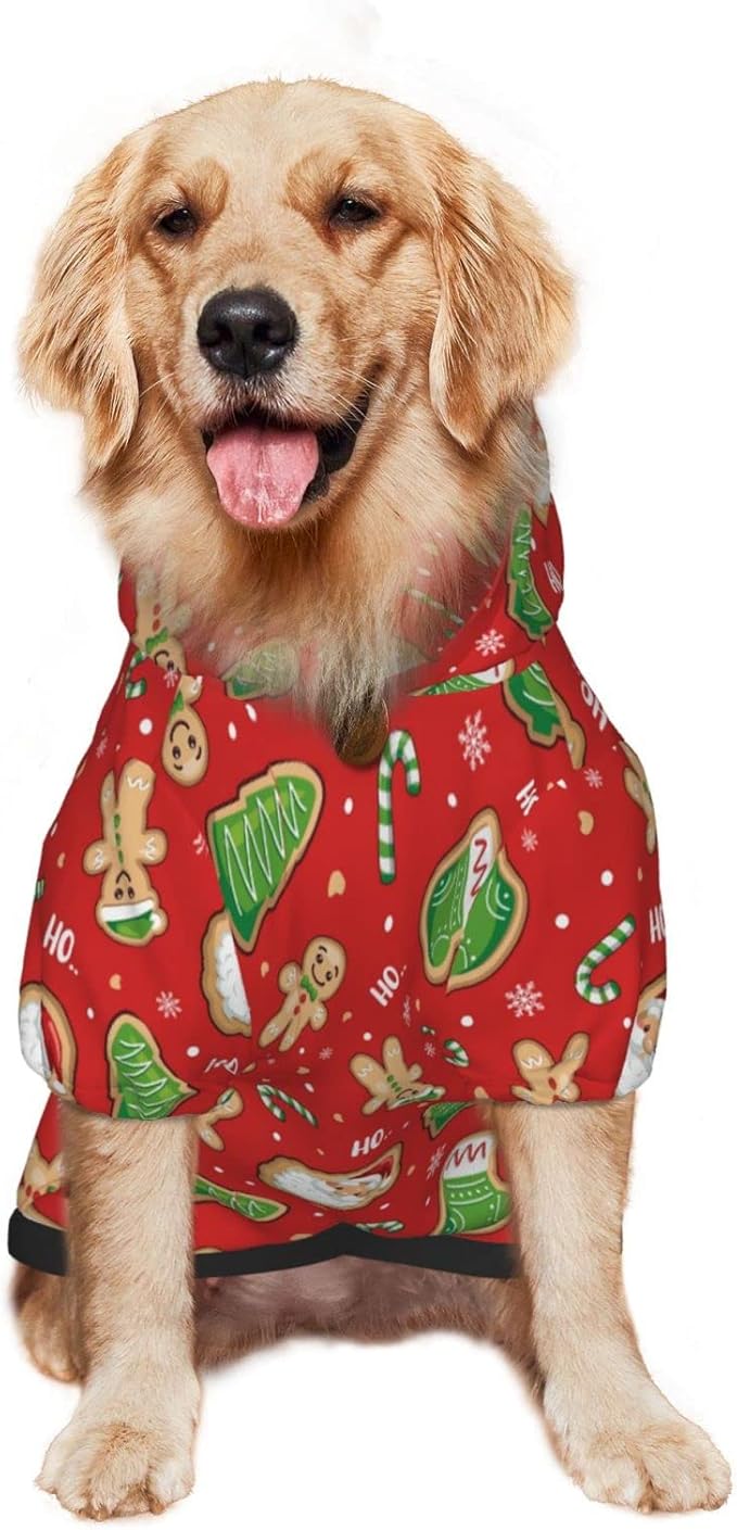 Santa Claus with Gingerbread Man Hoodie,Christmas Cosplay Dog Clothes with Pocket and Hat Winter Clothes Sweaters X-Small