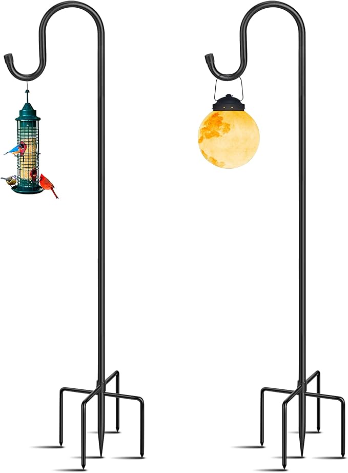 Adjustable Shepherds Hooks - 36Inches, 5Prong Base - Stand Pole for Humming Bird Feeder & Hanging Solar Lights - Mason Jar - Outdoor Garden Wedding Decor (2pcs)