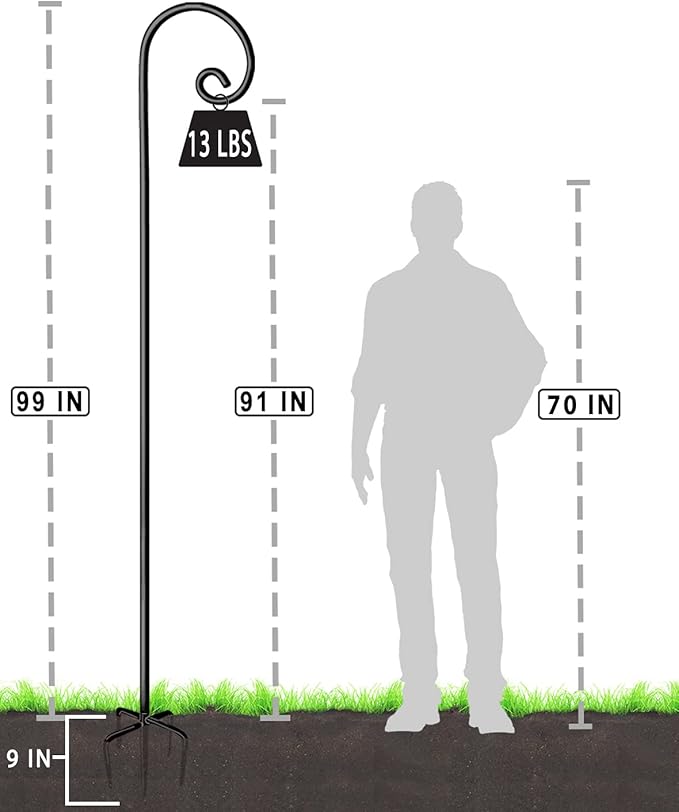 Outdoor Shepherd Hooks 108 inch Tall for Bird Feeder (2 Packs), Adjustable Metal Garden Poles for Hanging Plants Solar Light Lantern, Bright Black