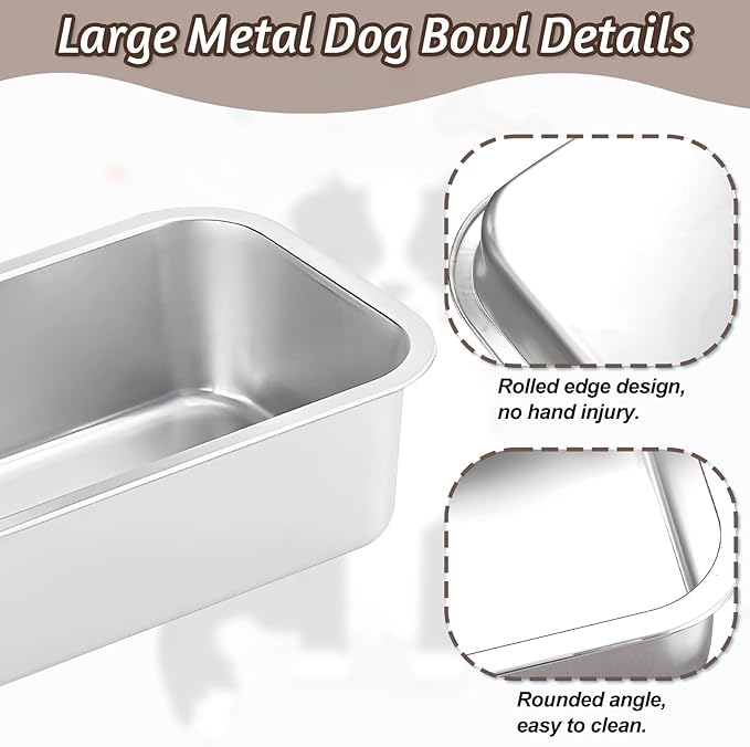 Fhiny 2 PCS Large Stainless Steel Dog Bowl, 1.2 Gallon Large Capacity Metal Dog Food & Water Bowls for Medium, Large, X-Large Dogs Indoor & Outdoor Universal Dog Bowl Dishwasher Safe
