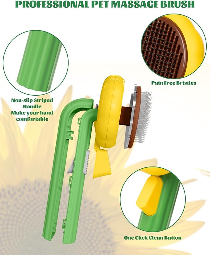 Self-Cleaning Dog & Cat Slicker Brush, Skin Friendly Deshedding Grooming Tool for Long or Short Haired Dogs Cats Rabbits, Dog Shedding Brush with Release Button-Sunflower